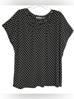 Notations Black & White Lattice-Print Short Sleeve Blouse